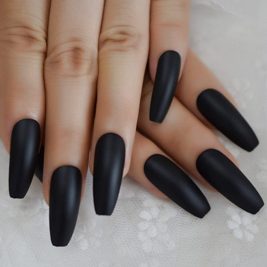 24 Piece Black Frosted Fake Nails Extra Long Ballerina Nails