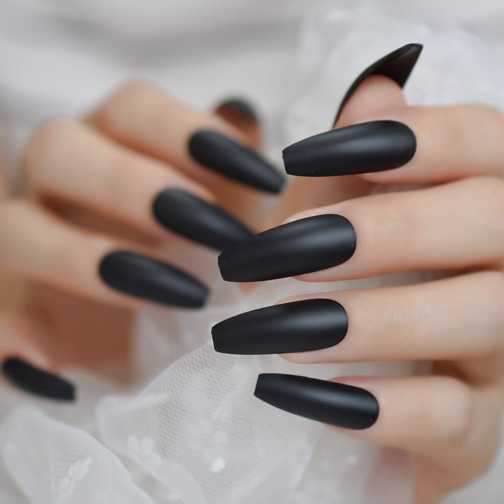 24 Piece Black Frosted Fake Nails Extra Long Ballerina Nails