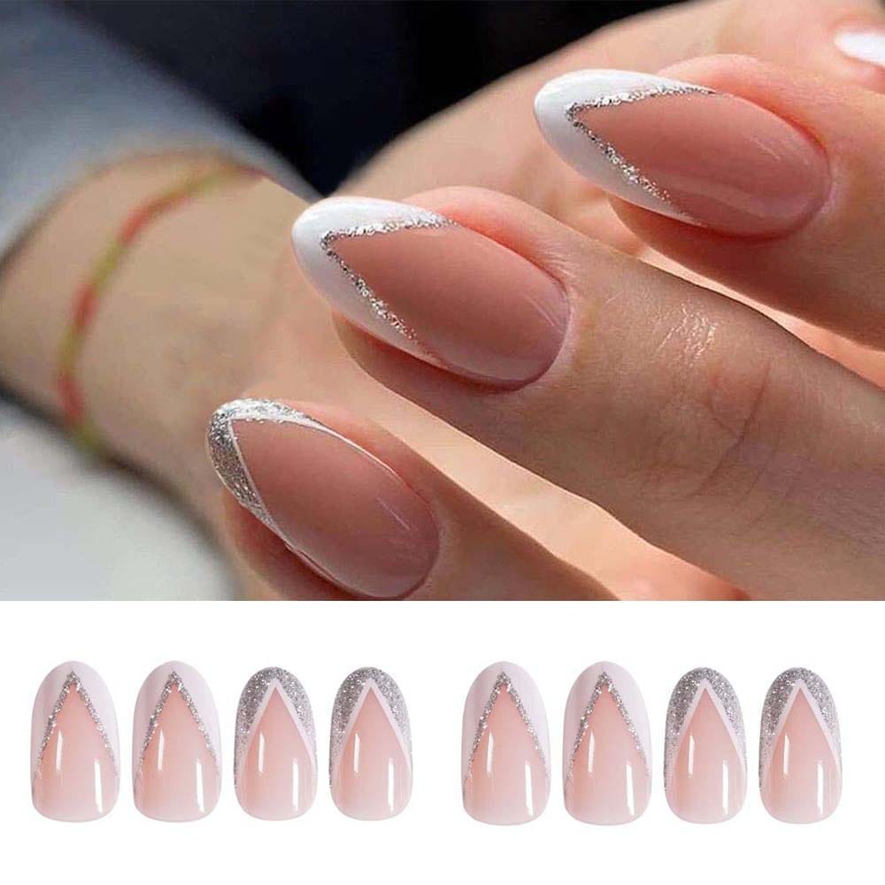 24PCS Fake Nails With Glue Rhinestones BENNYS
