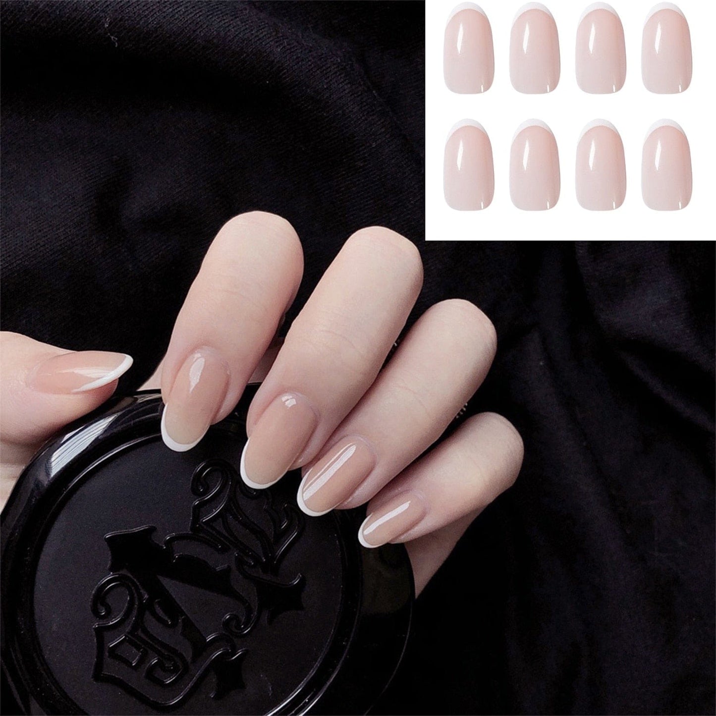 24PCS Fake Nails With Glue Rhinestones