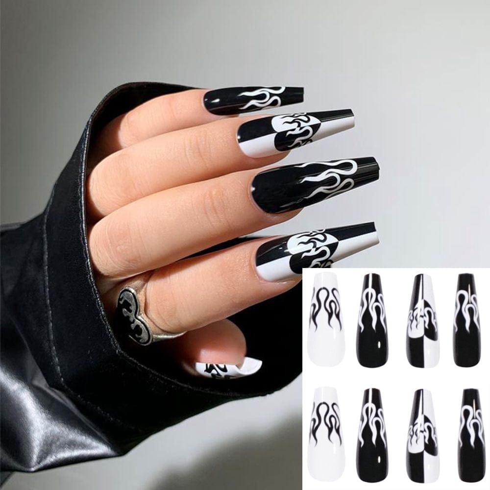 24PCS Fake Nails With Glue Rhinestones