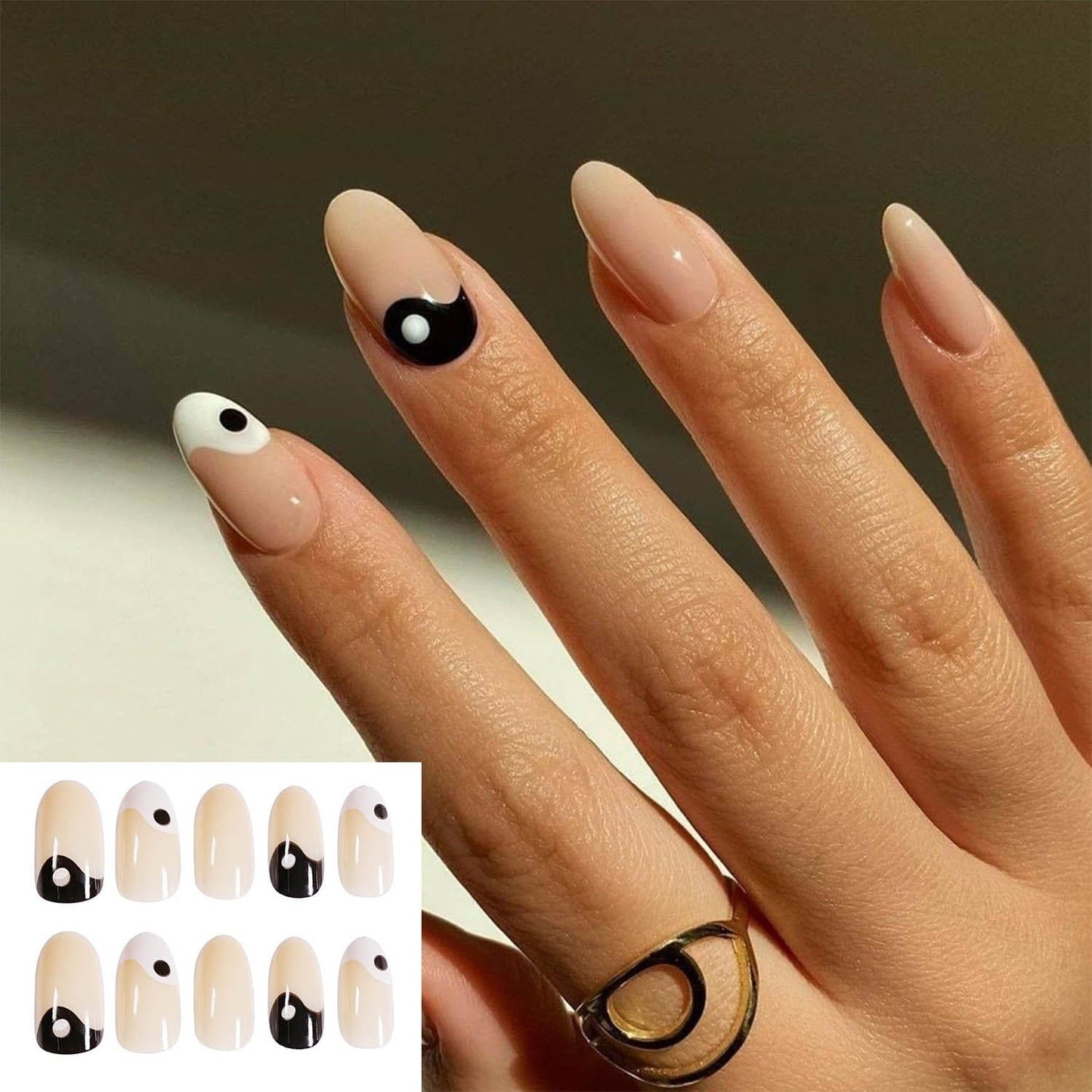 24PCS Fake Nails With Glue Rhinestones