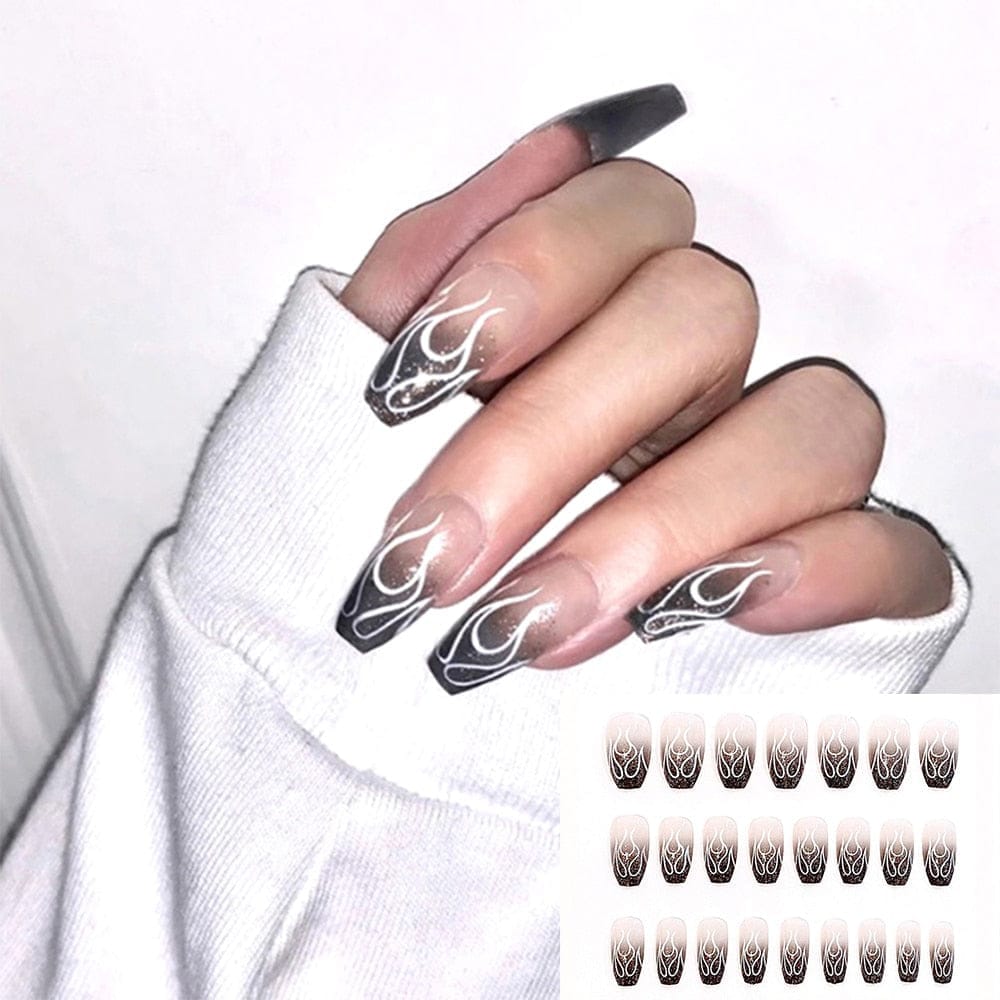 24PCS Fake Nails With Glue Rhinestones