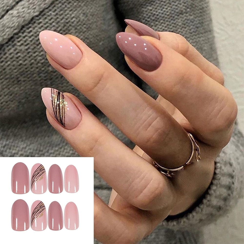 24PCS Fake Nails With Glue Rhinestones