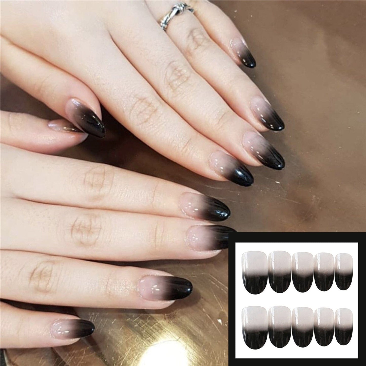 24PCS Fake Nails With Glue Rhinestones