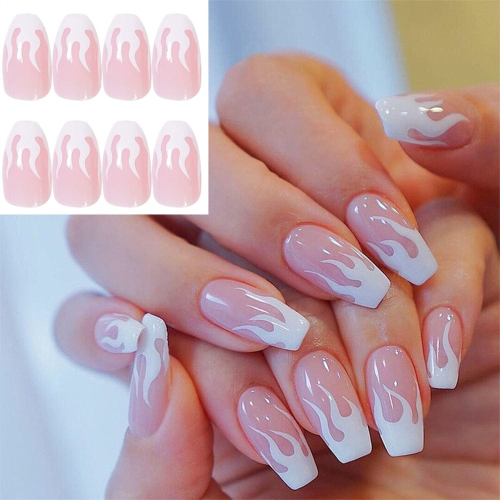 24PCS Fake Nails With Glue Rhinestones