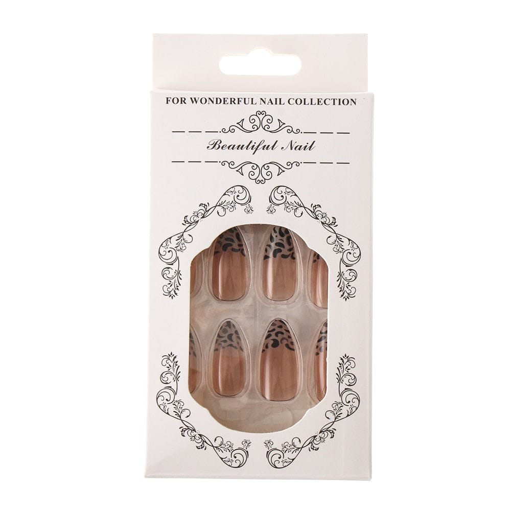 24PCS Fake Nails With Glue Rhinestones