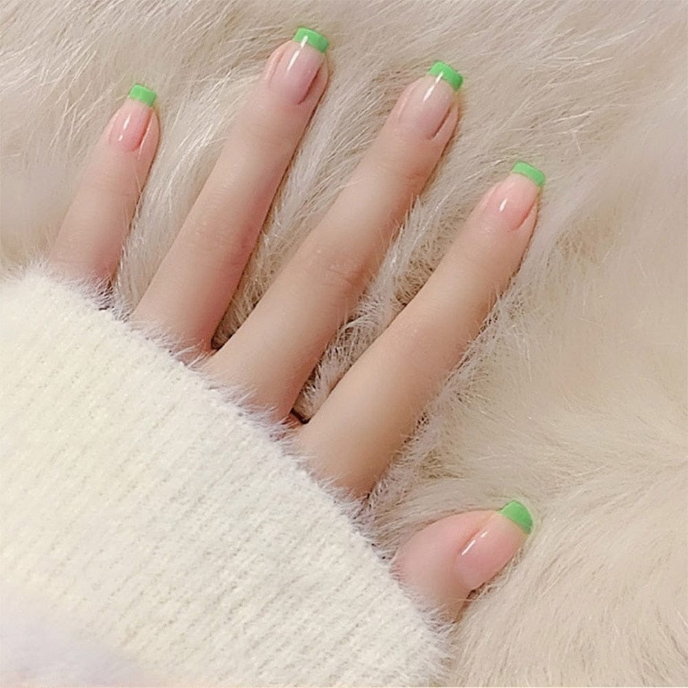 24PCS Fake Nails With Glue Rhinestones