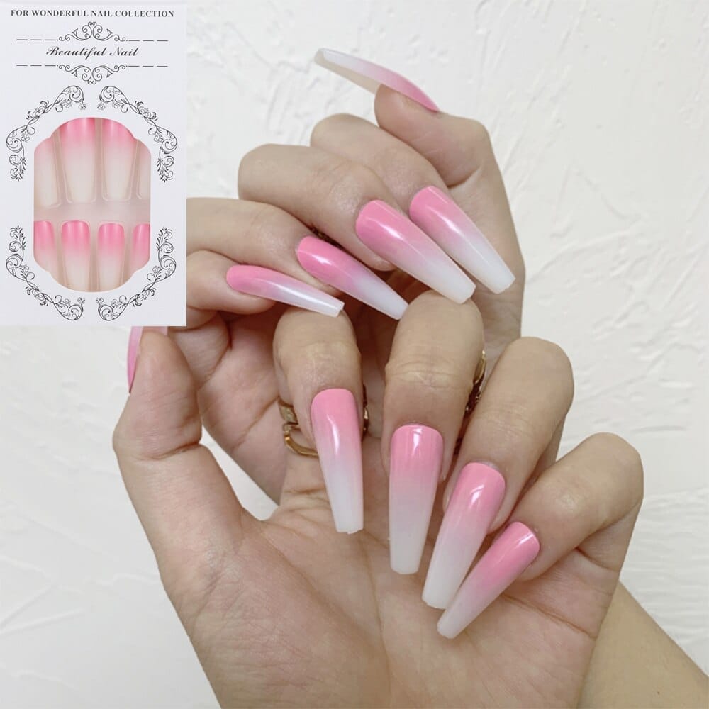 24PCS Fake Nails With Glue Rhinestones