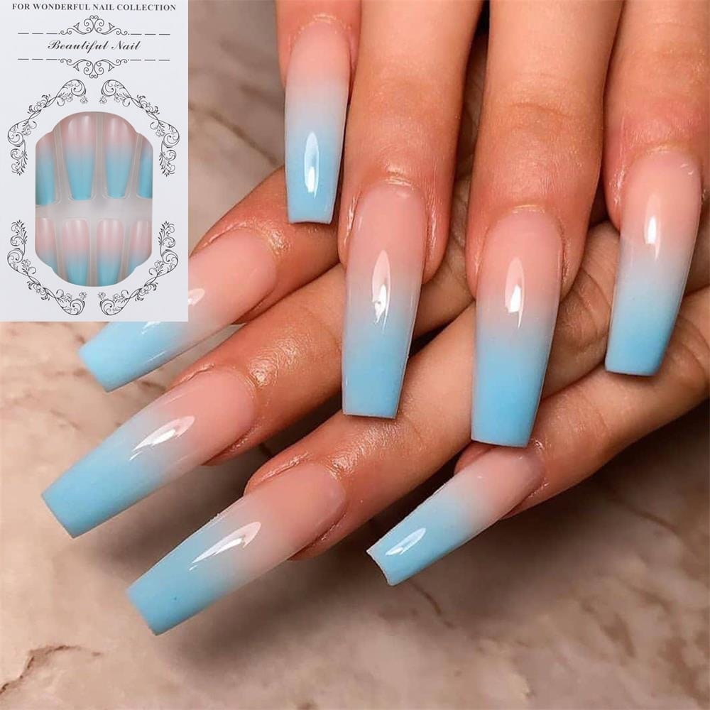 24PCS Fake Nails With Glue Rhinestones
