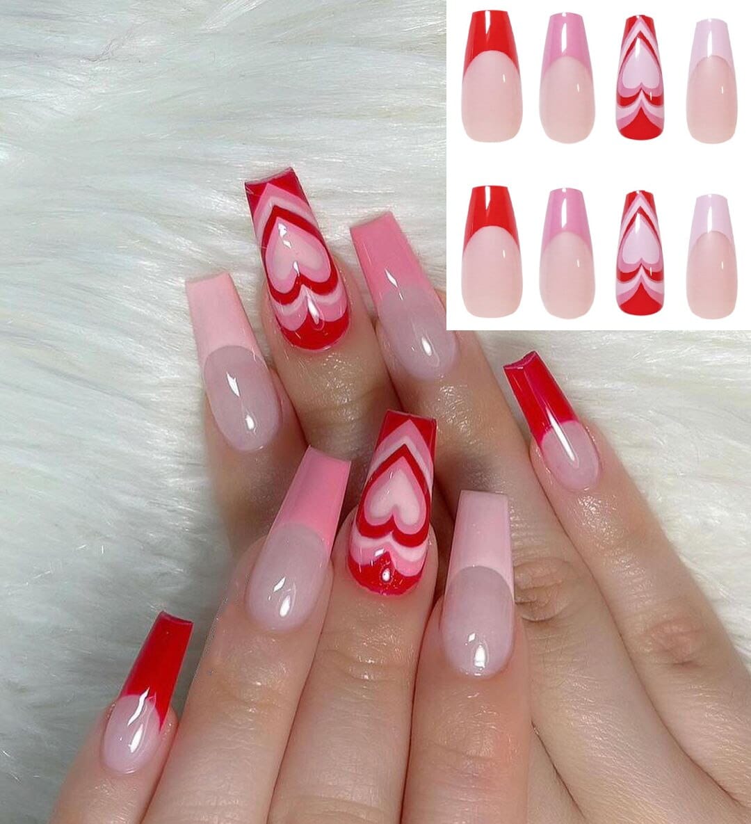 24PCS Fake Nails With Glue Rhinestones