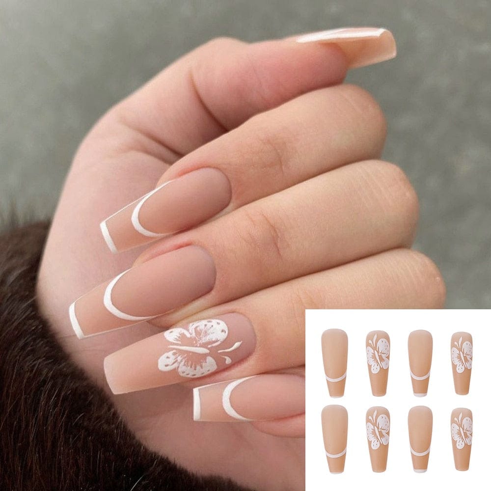 24PCS Fake Nails With Glue Rhinestones