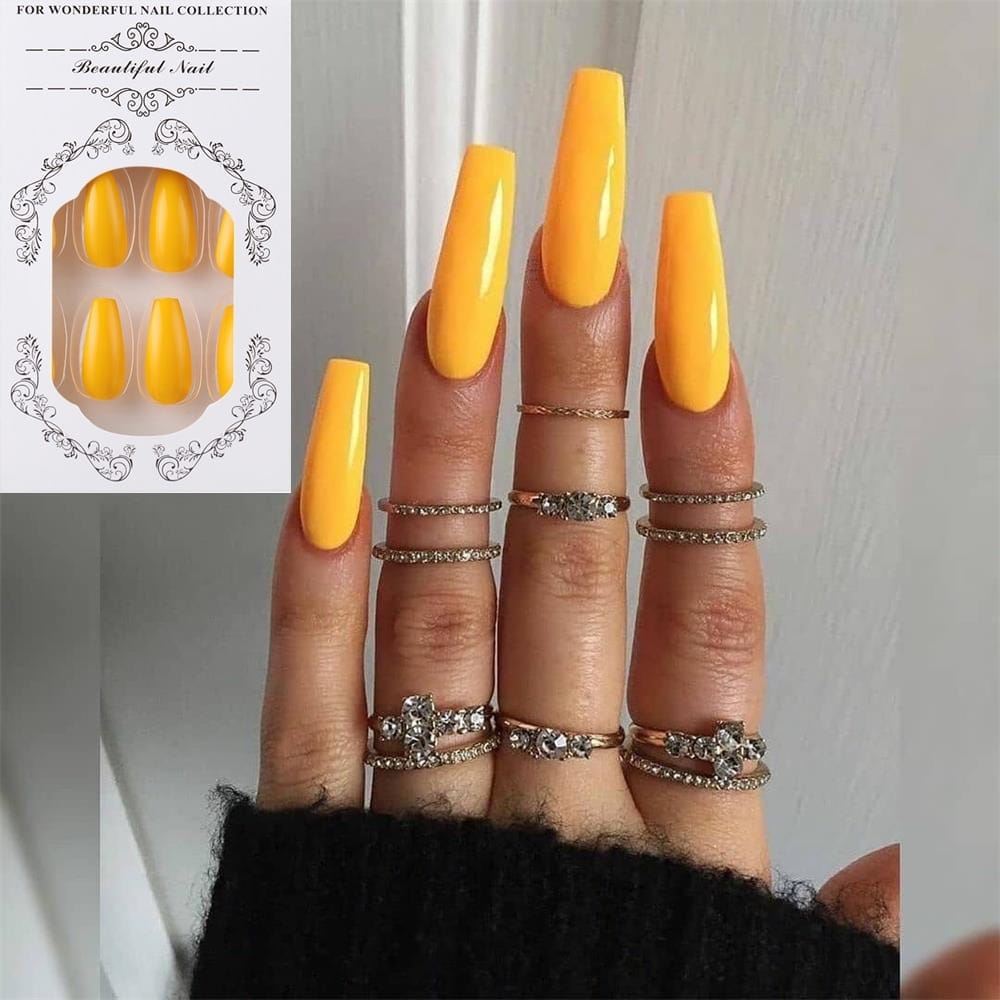 24Pcs/Set European Long Coffin Fake Nails Pre-design False Nails with Glue