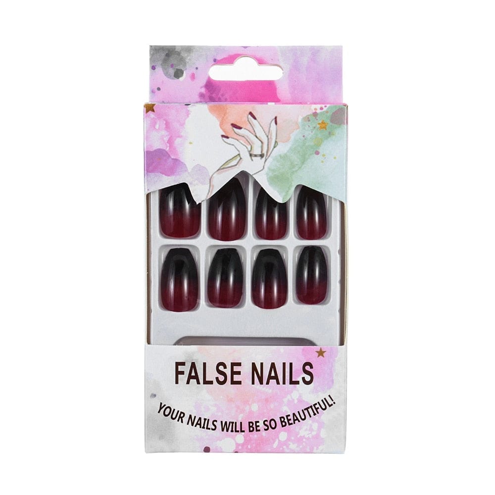 24Pcs/Set European Long Coffin Fake Nails Pre-design False Nails with Glue