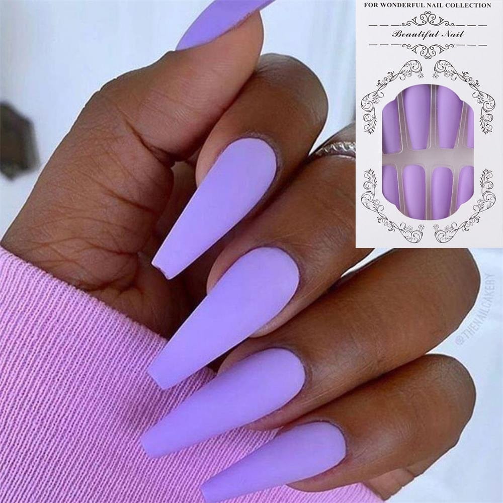 24Pcs/Set European Long Coffin Fake Nails Pre-design False Nails with Glue