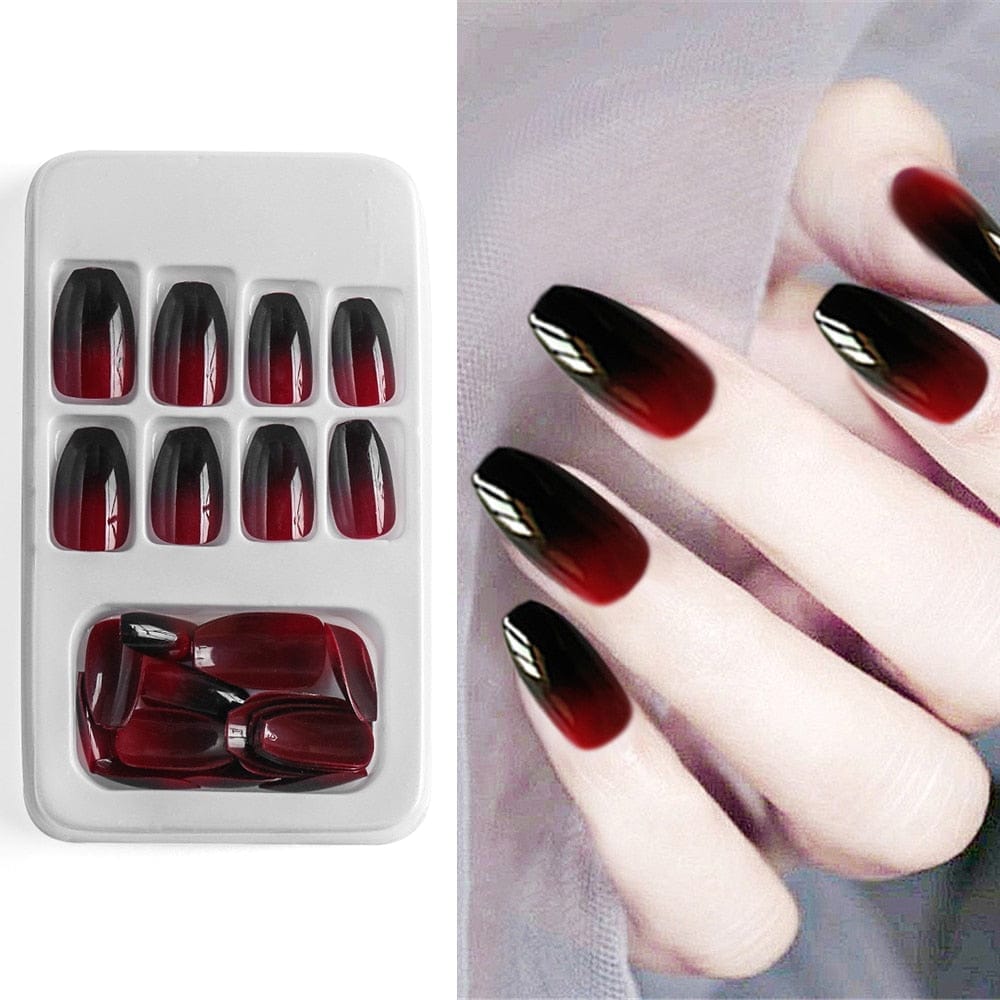 24Pcs/Set European Long Coffin Fake Nails Pre-design False Nails with Glue