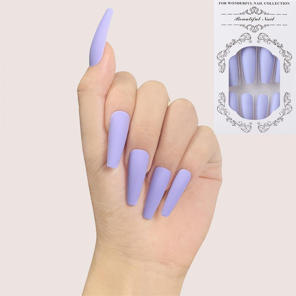 24Pcs/Set European Long Coffin Fake Nails Pre-design False Nails with Glue
