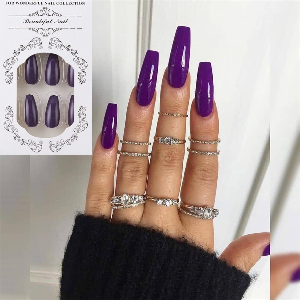 24Pcs/Set European Long Coffin Fake Nails Pre-design False Nails with Glue