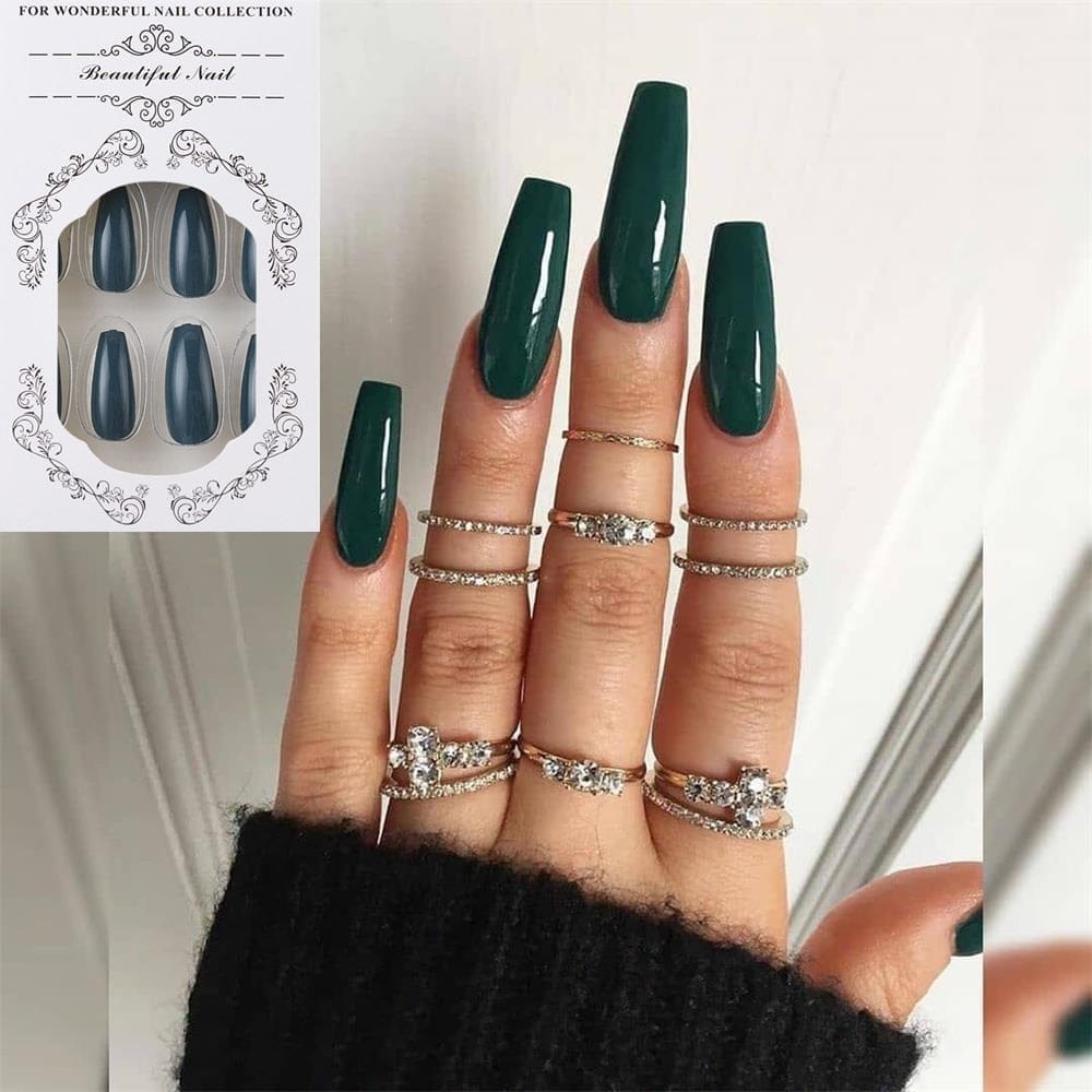 24Pcs/Set European Long Coffin Fake Nails Pre-design False Nails with Glue