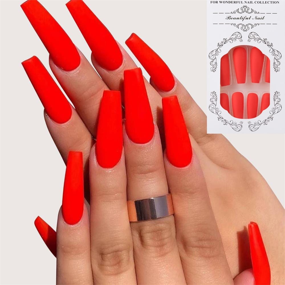 24Pcs/Set European Long Coffin Fake Nails Pre-design False Nails with Glue
