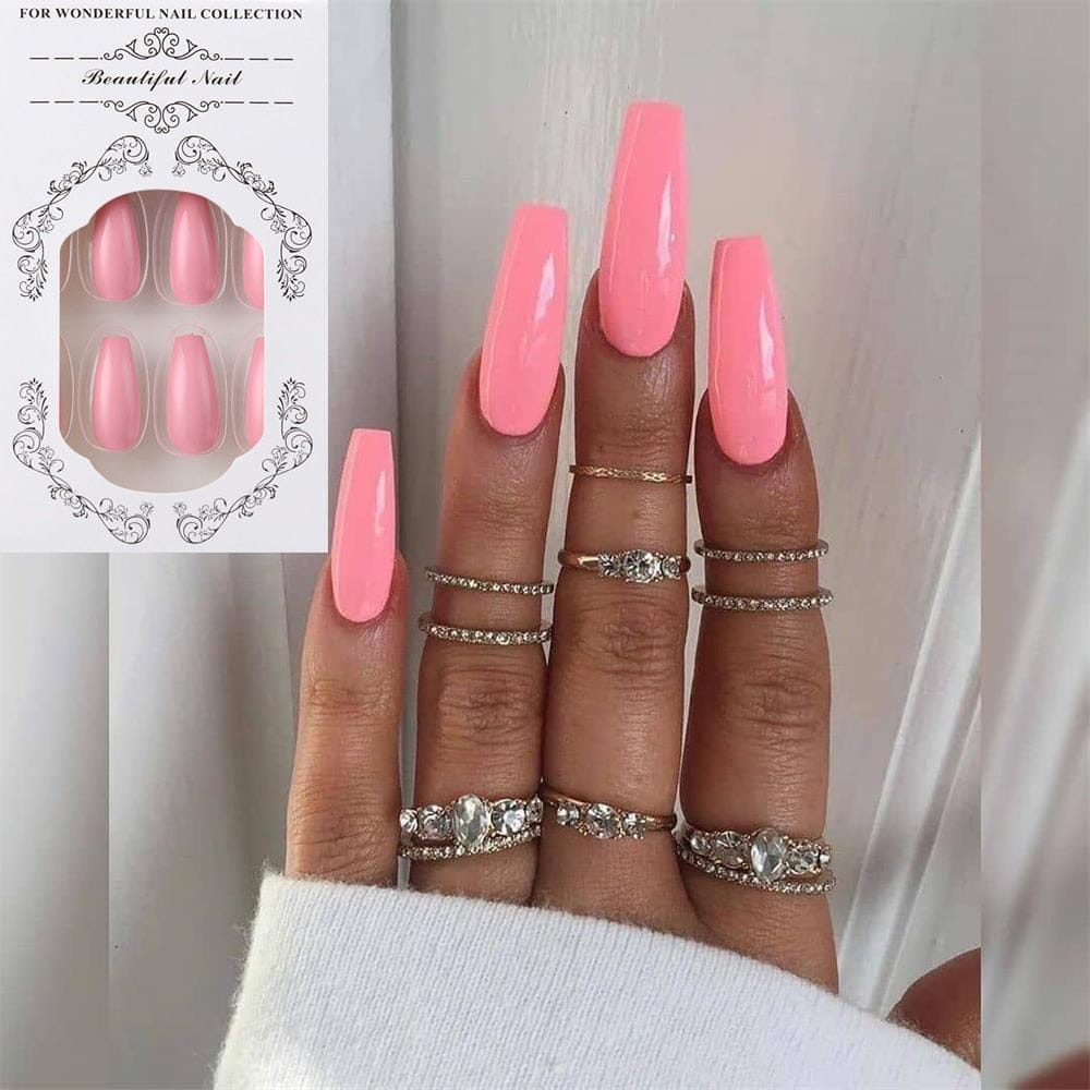 24Pcs/Set European Long Coffin Fake Nails Pre-design False Nails with Glue