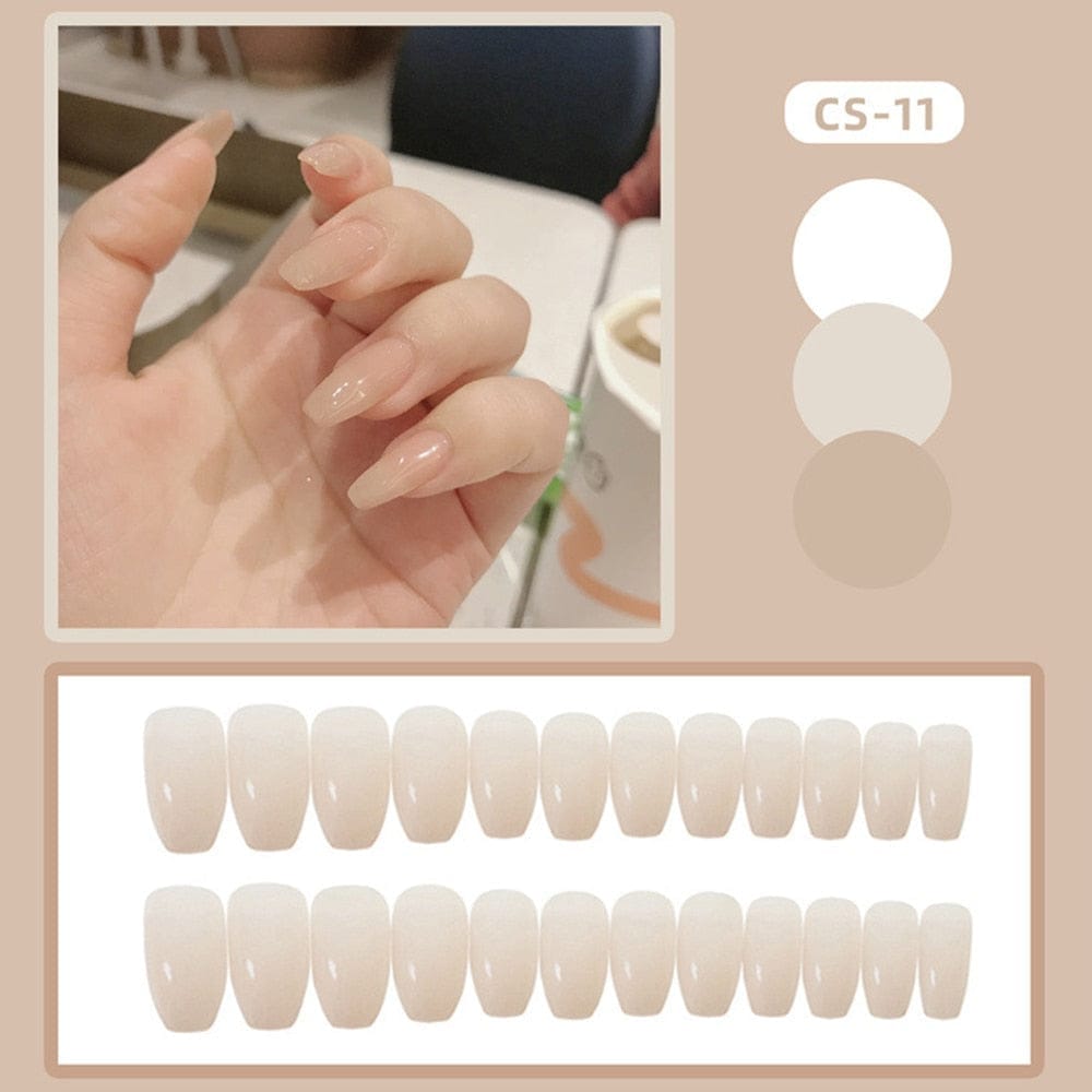 24pcs/box Full Cover fake Press on Nails Frosted Ballerina Acrylic Nails