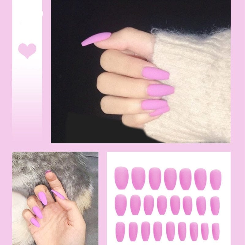 24pcs/box Full Cover fake Press on Nails Frosted Ballerina Acrylic Nails