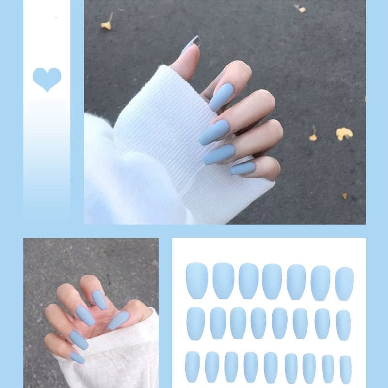 24pcs/box Full Cover fake Press on Nails Frosted Ballerina Acrylic Nails