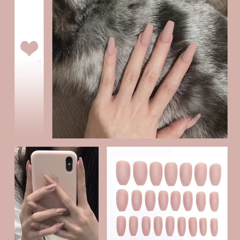 24pcs/box Full Cover fake Press on Nails Frosted Ballerina Acrylic Nails