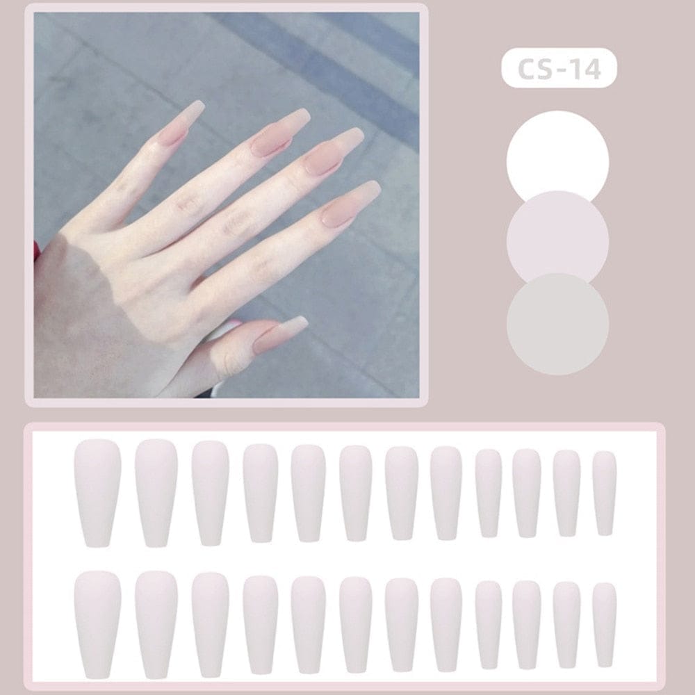 24pcs/box Full Cover fake Press on Nails Frosted Ballerina Acrylic Nails