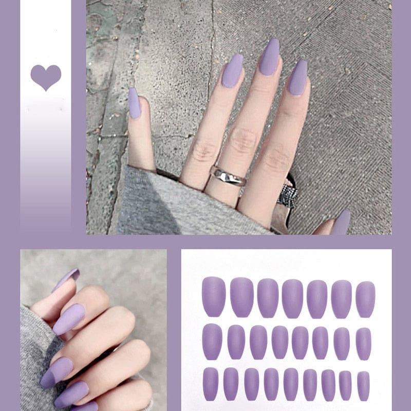 24pcs/box Full Cover fake Press on Nails Frosted Ballerina Acrylic Nails