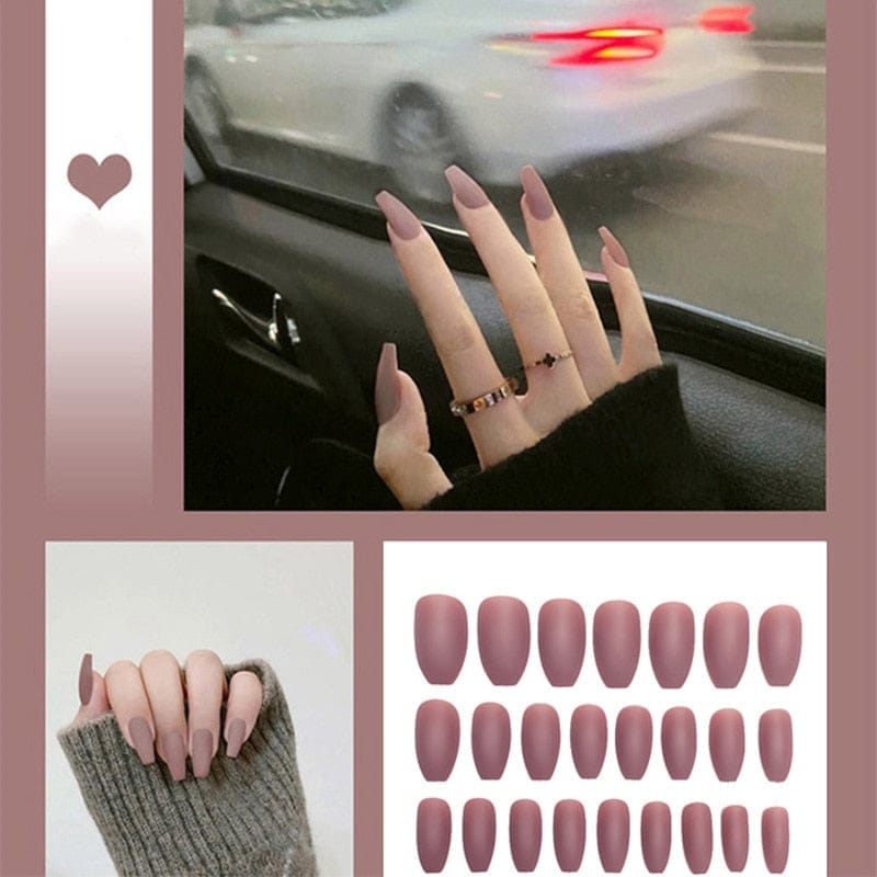 24pcs/box Full Cover fake Press on Nails Frosted Ballerina Acrylic Nails