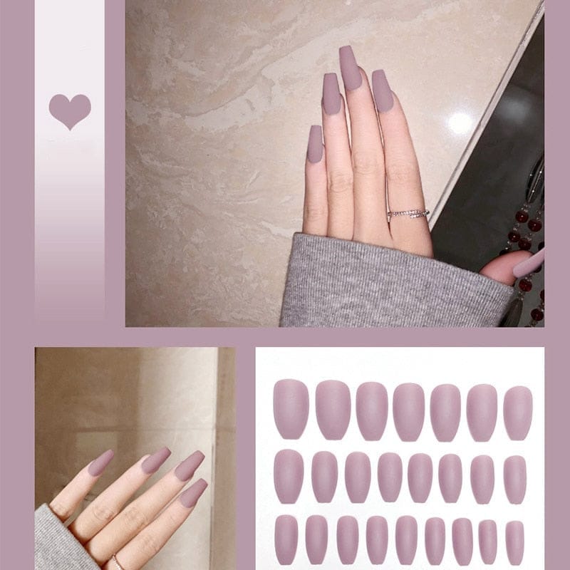 24pcs/box Full Cover fake Press on Nails Frosted Ballerina Acrylic Nails