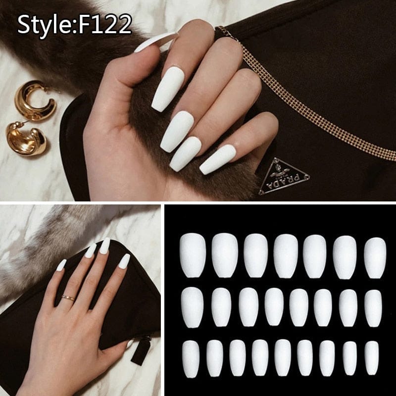 24pcs/box Full Cover fake Press on Nails Frosted Ballerina Acrylic Nails