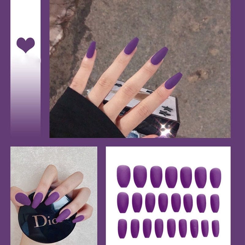 24pcs/box Full Cover fake Press on Nails Frosted Ballerina Acrylic Nails