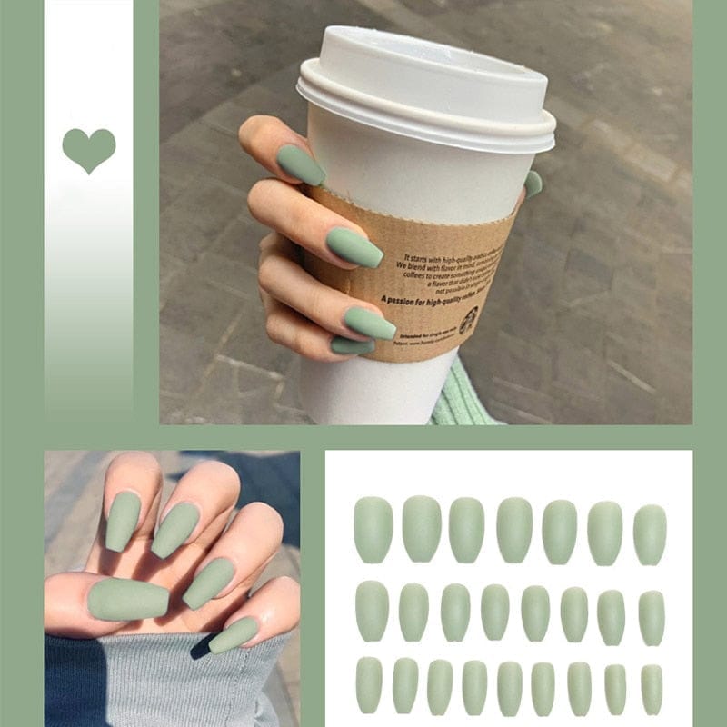 24pcs/box Full Cover fake Press on Nails Frosted Ballerina Acrylic Nails