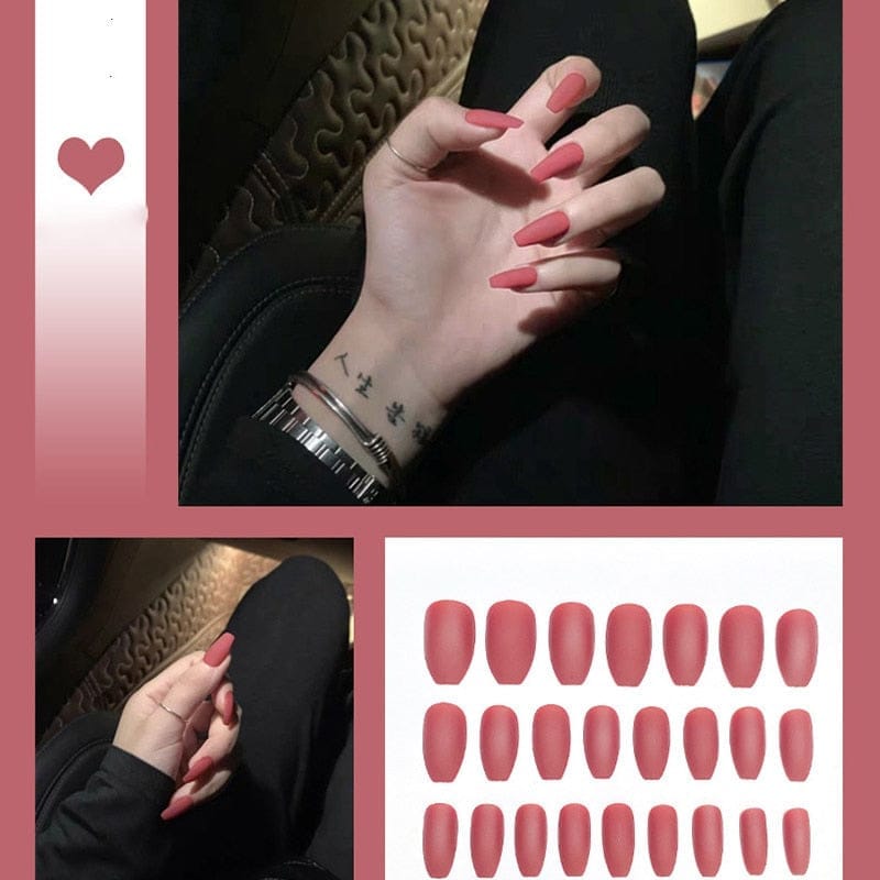 24pcs/box Full Cover fake Press on Nails Frosted Ballerina Acrylic Nails