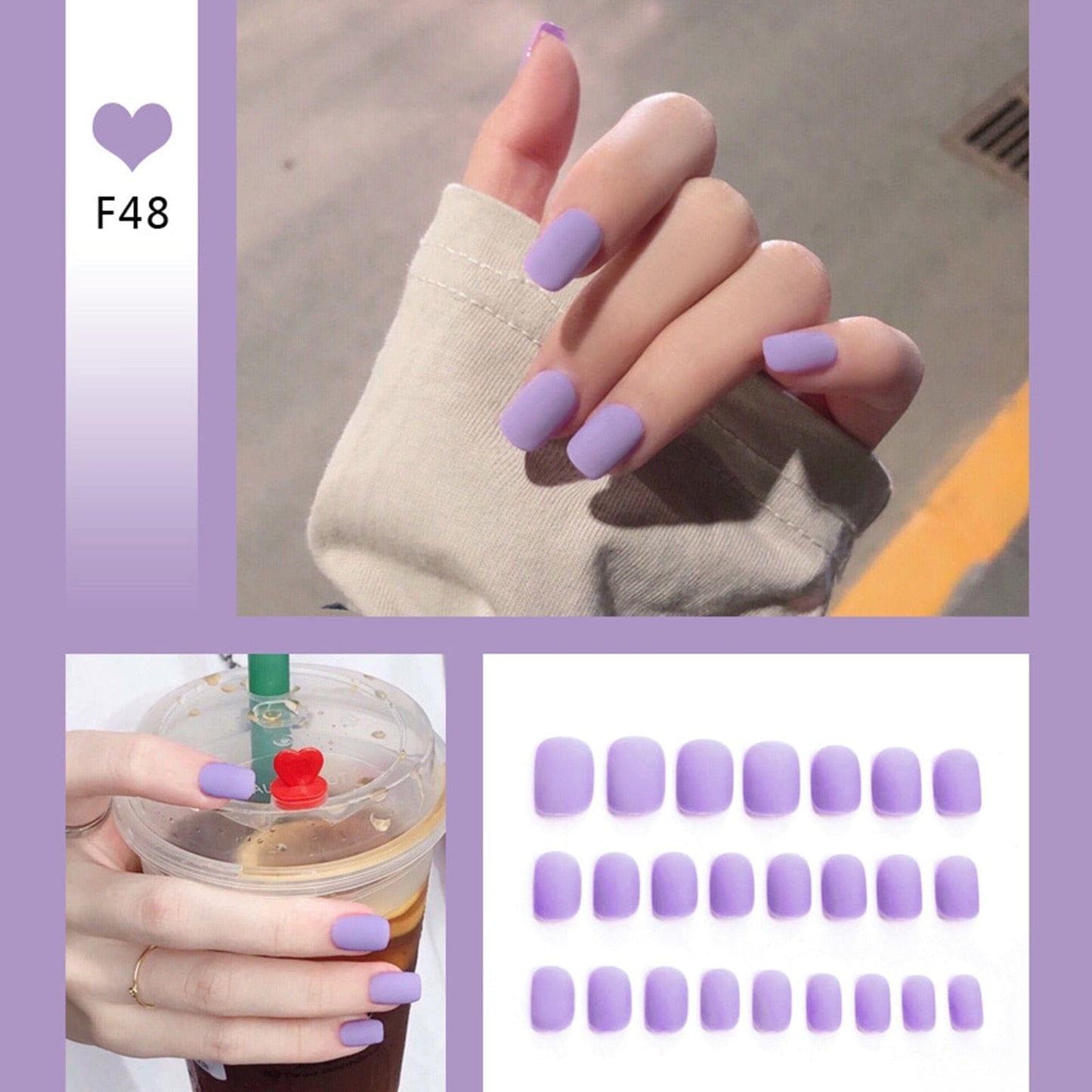 24pcs/box Full Cover fake Press on Nails Frosted Ballerina Acrylic Nails