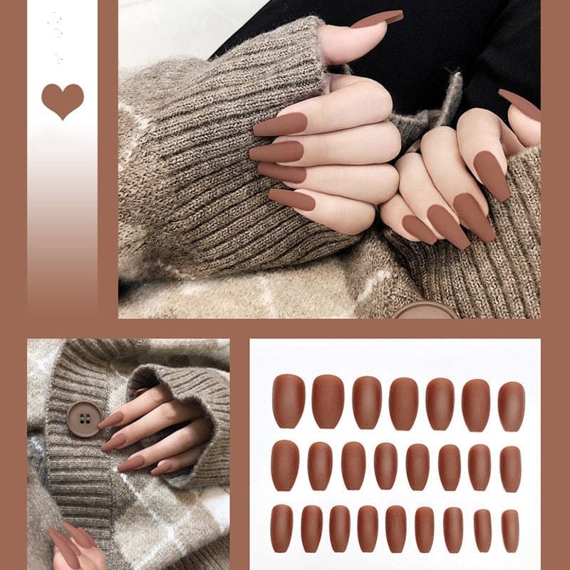 24pcs/box Full Cover fake Press on Nails Frosted Ballerina Acrylic Nails