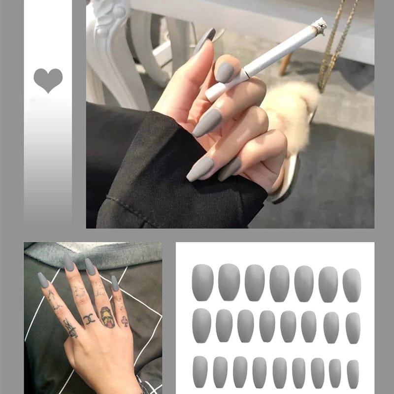 24pcs/box Full Cover fake Press on Nails Frosted Ballerina Acrylic Nails