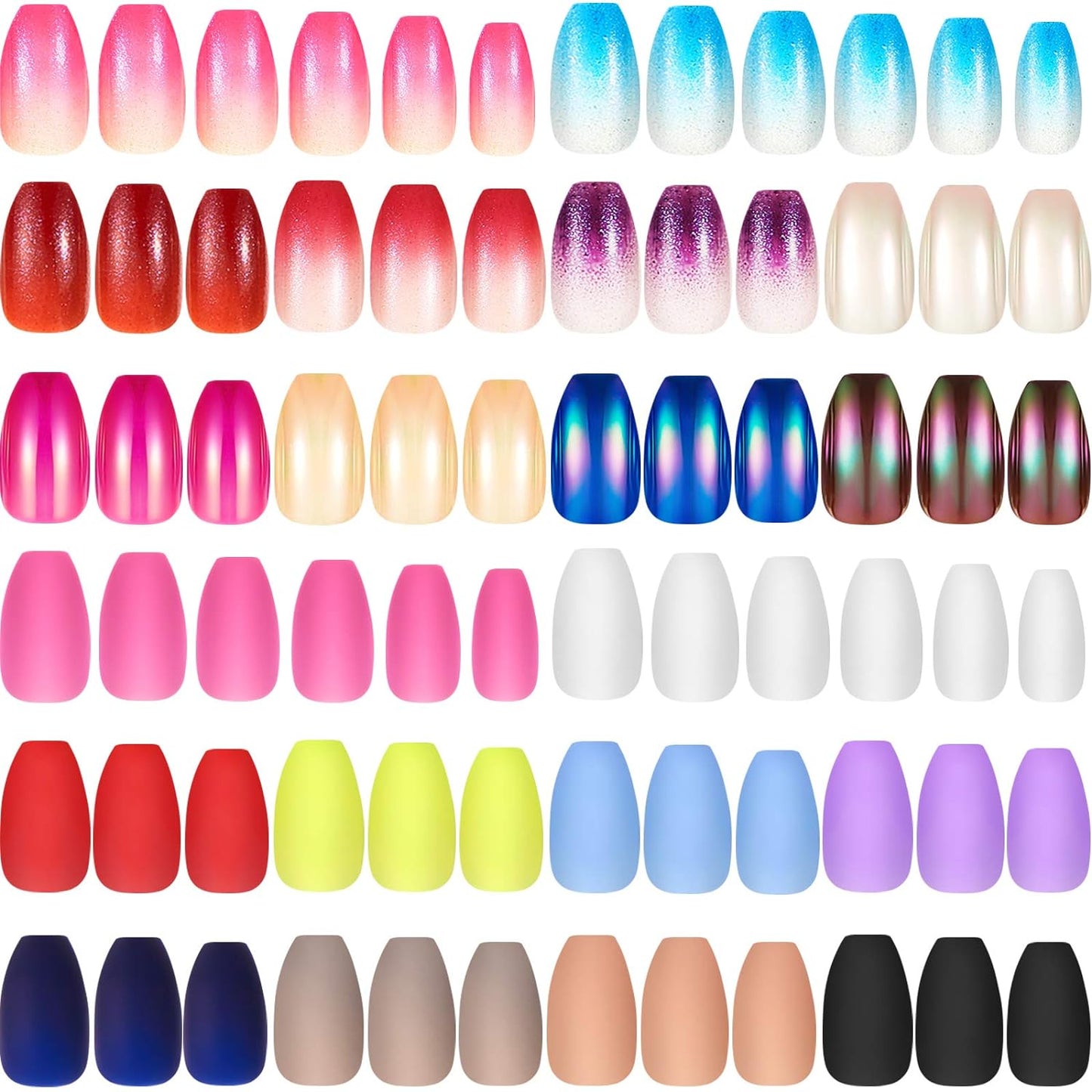 480 Pieces 20 Sets Press on Nails Medium fake nails Length Matte False Nails Gradient Solid Color Art Full Cover Tips Glossy Artificial Nails for Women Girls Nail (Matte and Gradient)